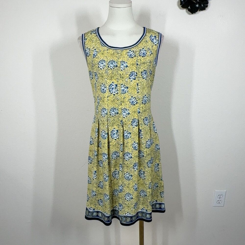Max Studio Dress Womens Small Yellow Floral Stretch Jersey Boho Travel Cottage